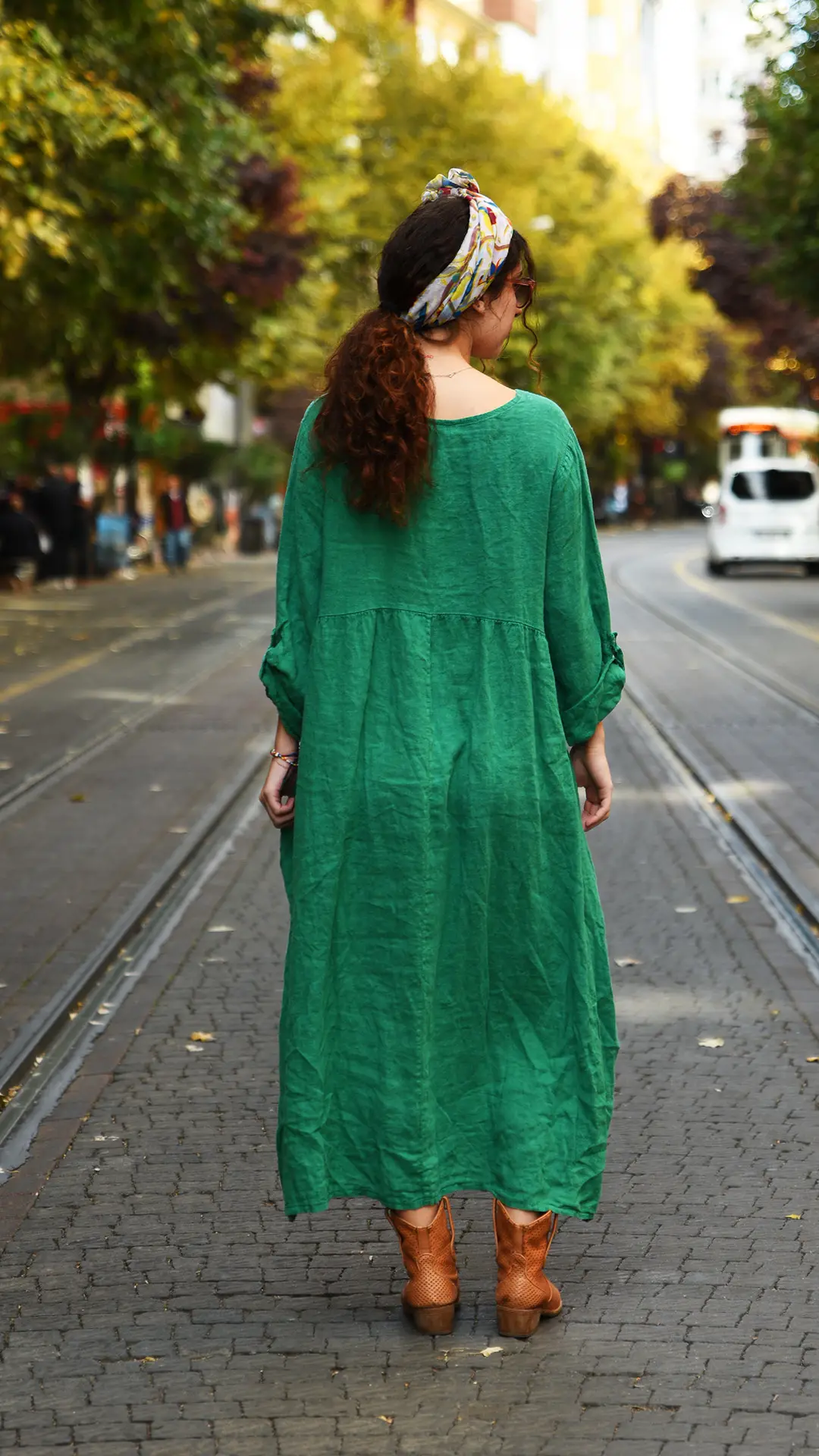 Yeşil Keten Elbise