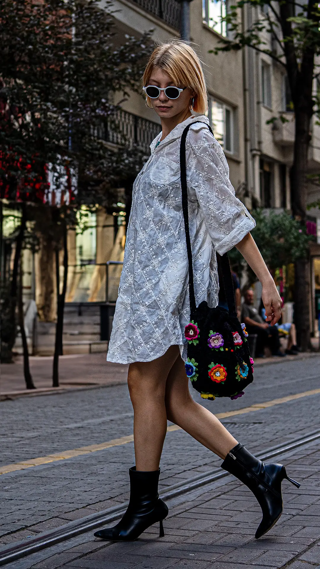 Fistolu Gömlek Elbise Beyaz