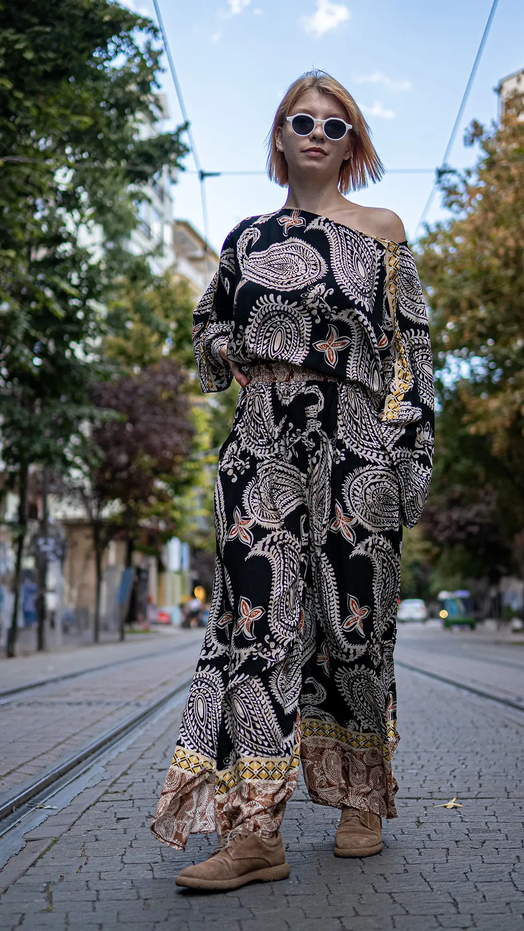 Şal Desenli İpek Takım Siyah