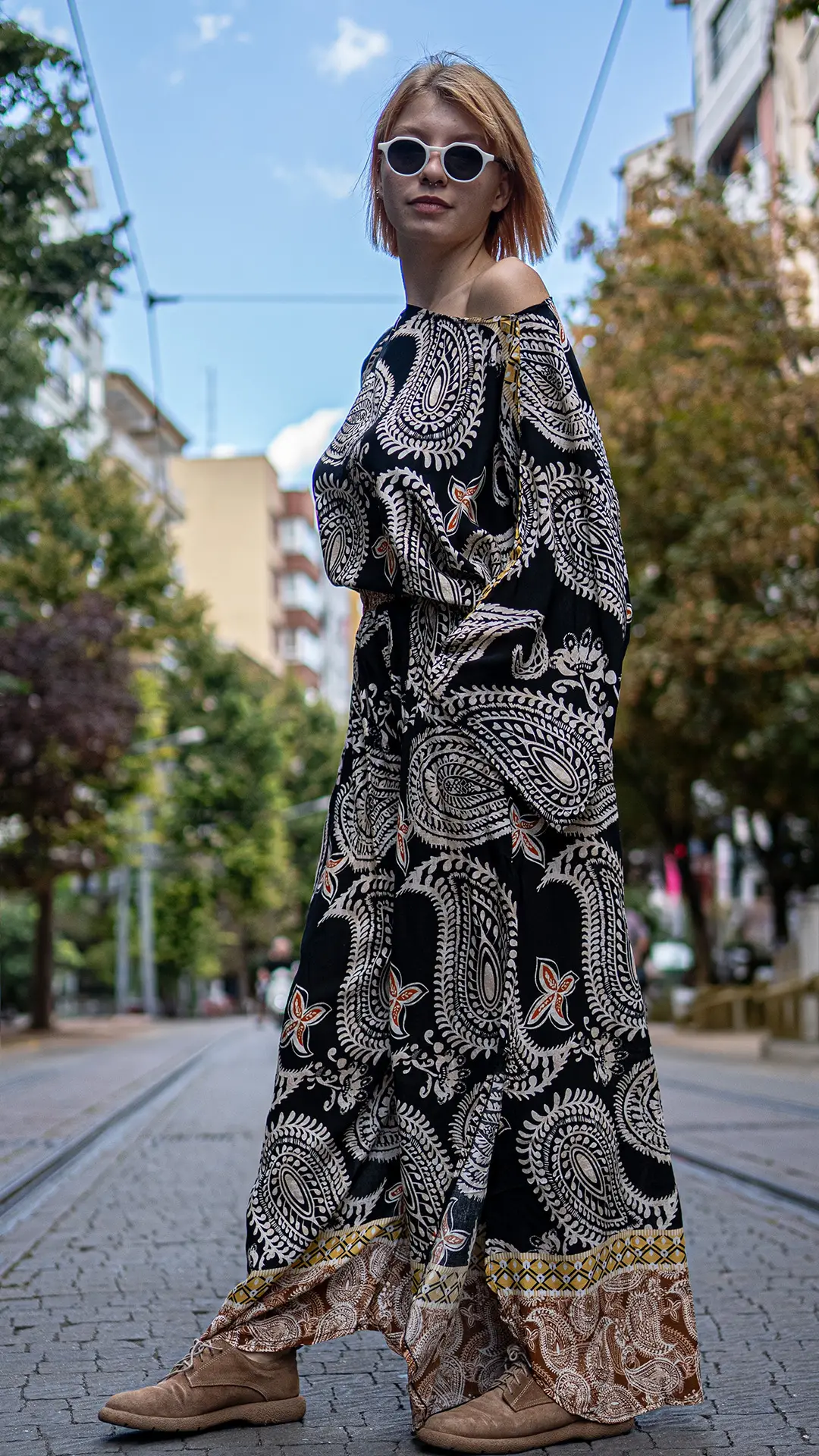 Şal Desenli İpek Takım Siyah