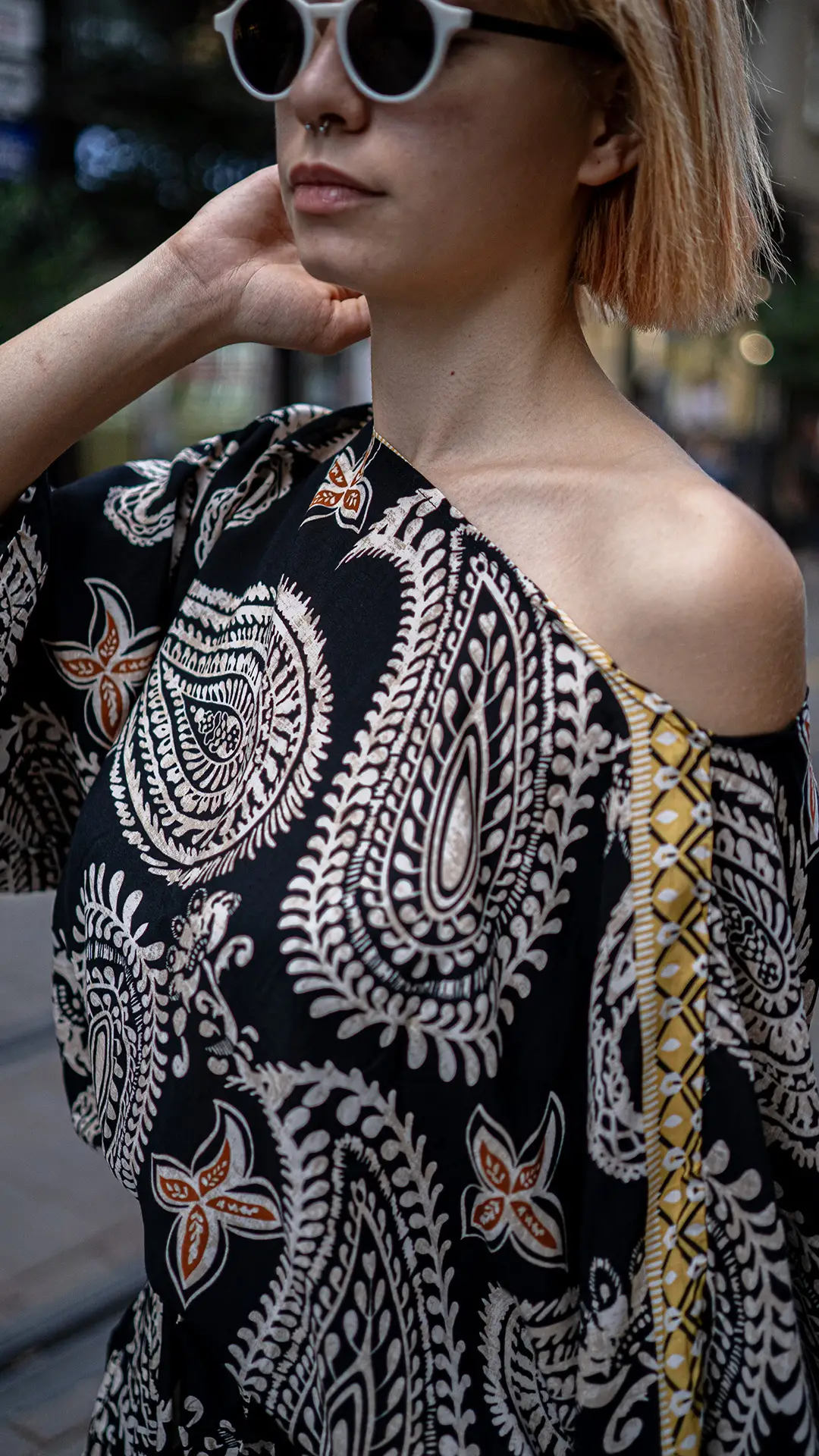 Şal Desenli İpek Takım Siyah