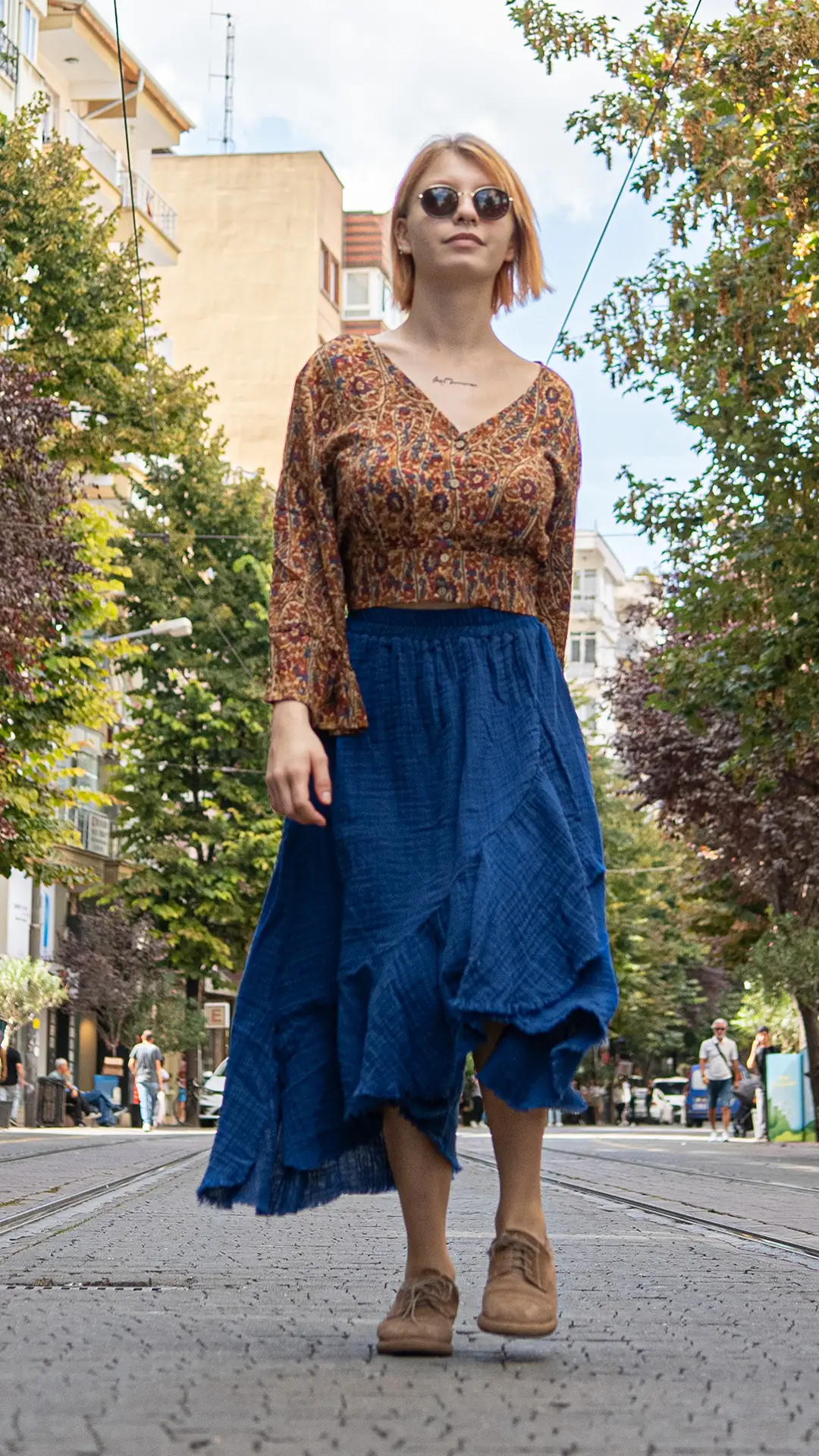 Müslin Etek Parlament Mavisi