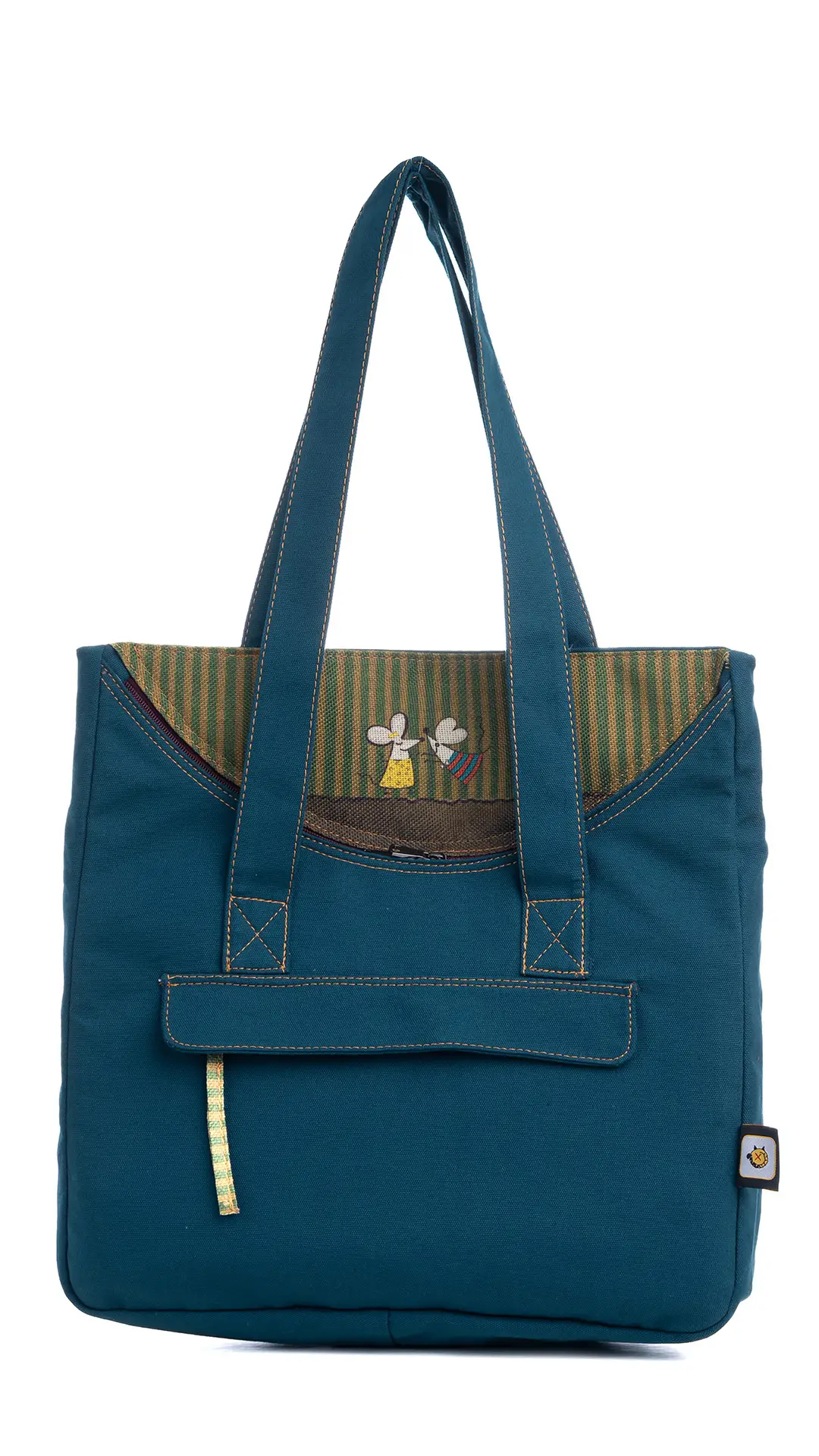 Fare Desenli Kol Çantası Mavi