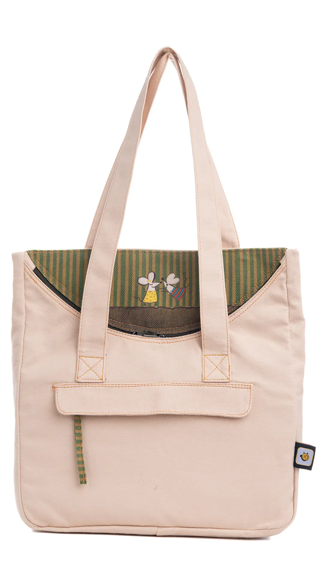 Fareler Desenli Kol Çantası Krem