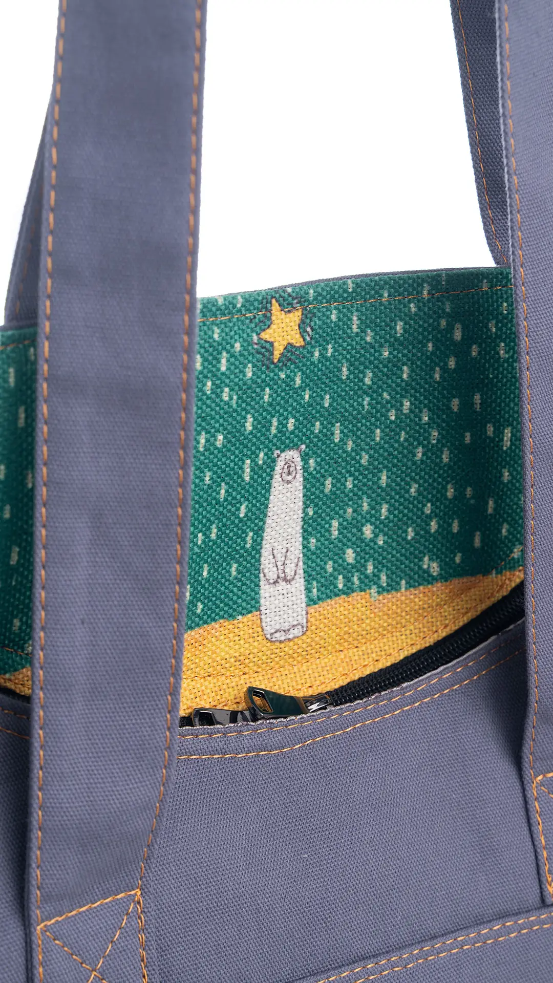 Kutup Ayısı Desenli Kol Çantası Gri