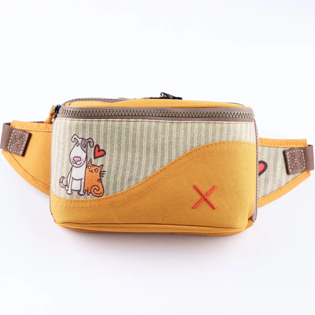 Yellow Cat&Dog Love Bel Çantası