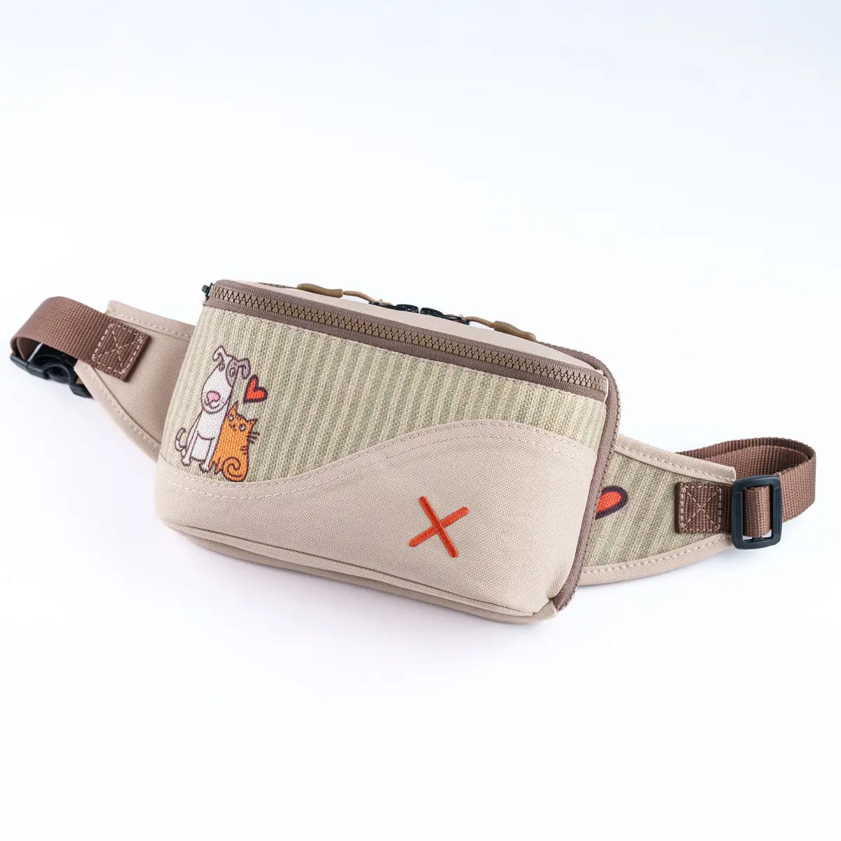 Cream Cat&Dog Love Bel Çantası