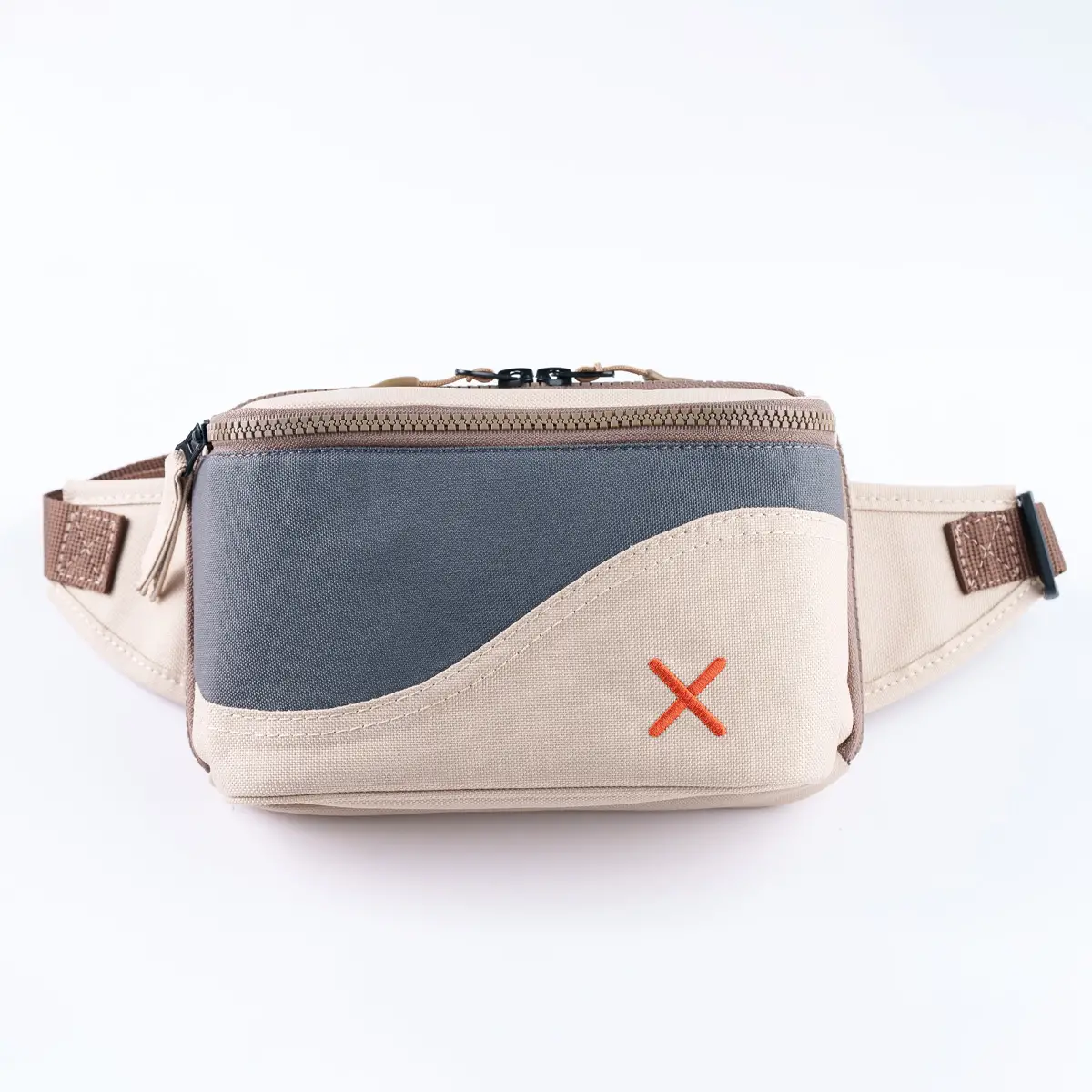 Cream-Grey Simple Bel Çantası