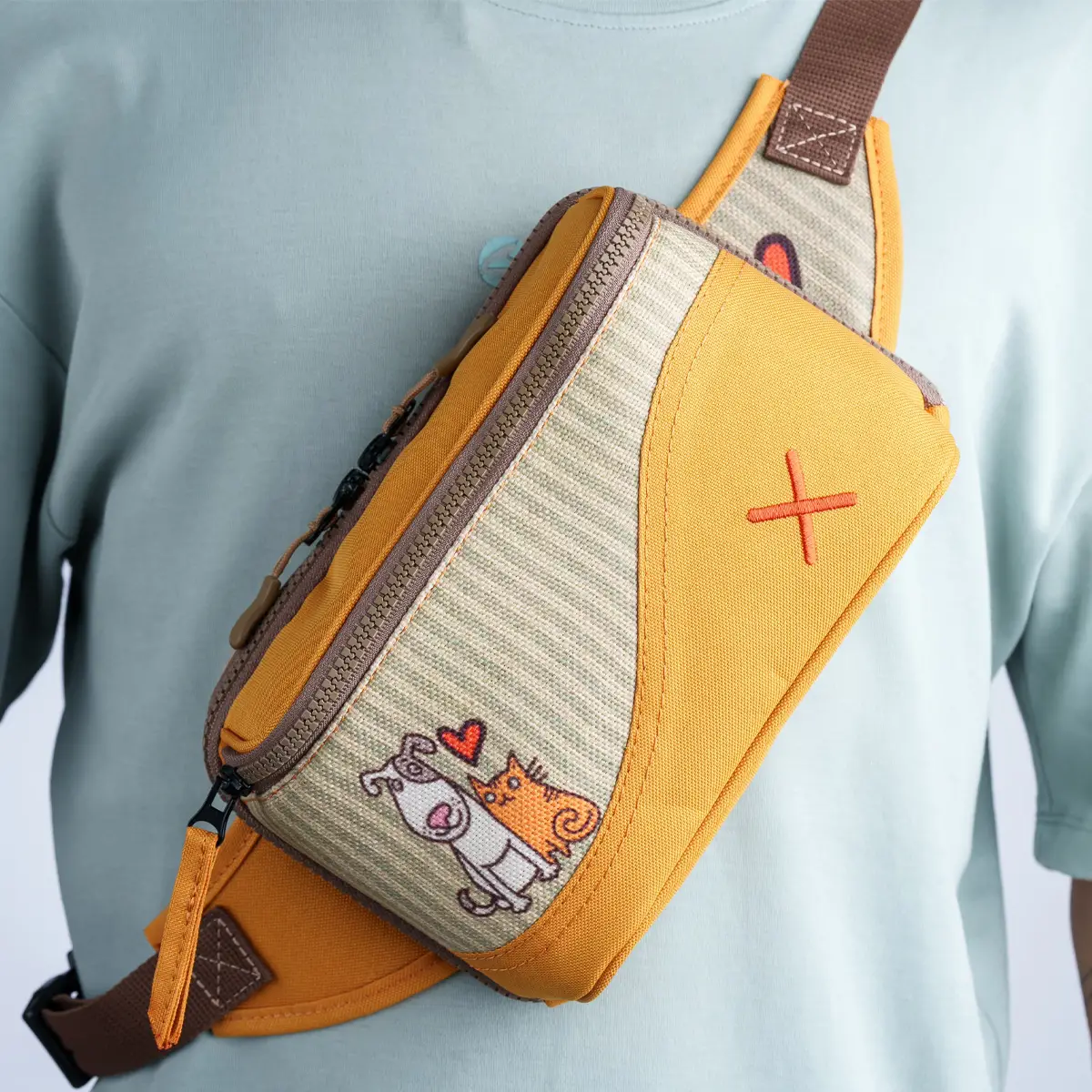Yellow Cat&Dog Love Bel Çantası