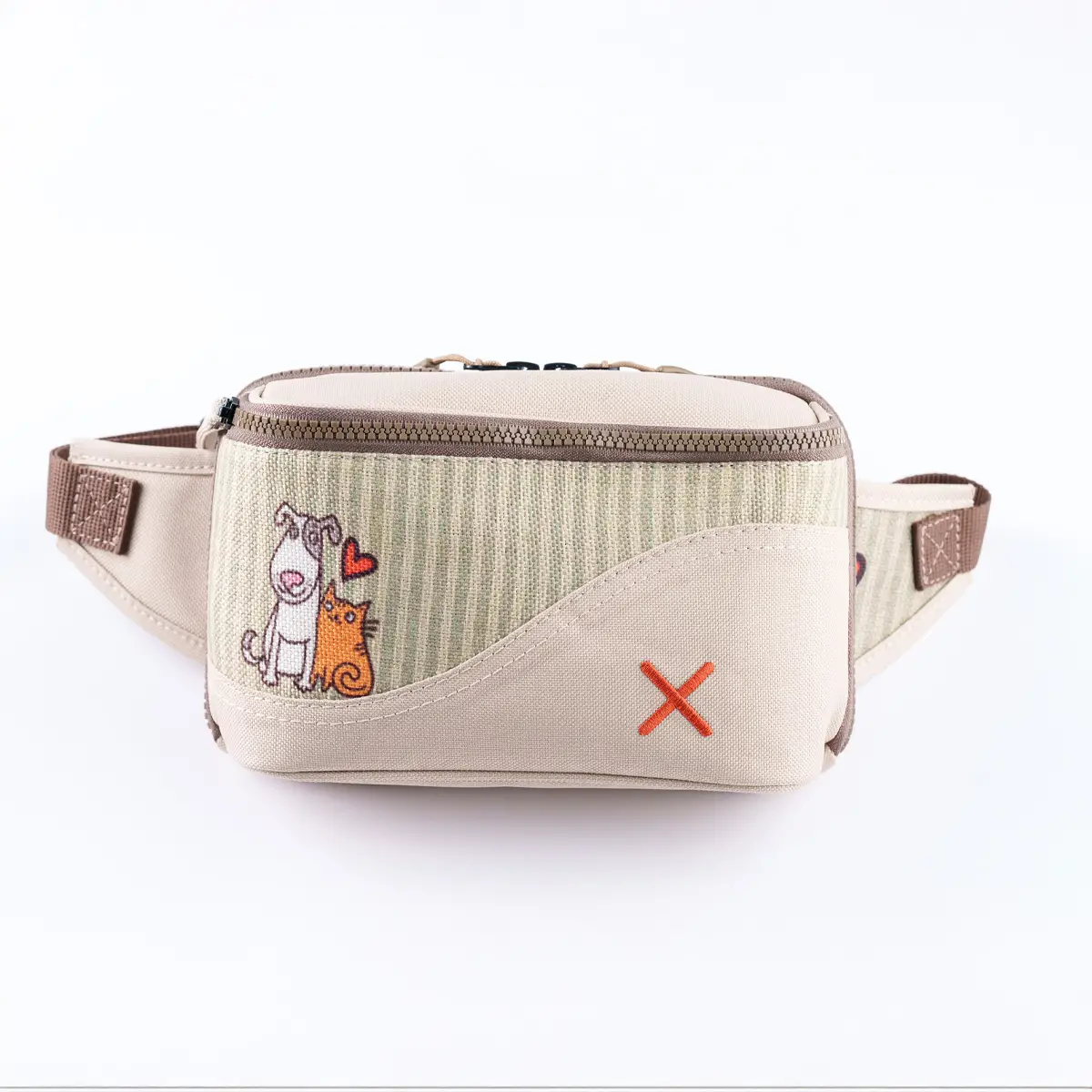 Cream Cat&Dog Love Bel Çantası