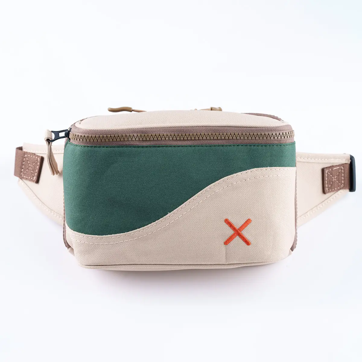 Cream-Green Simple Bel Çantası