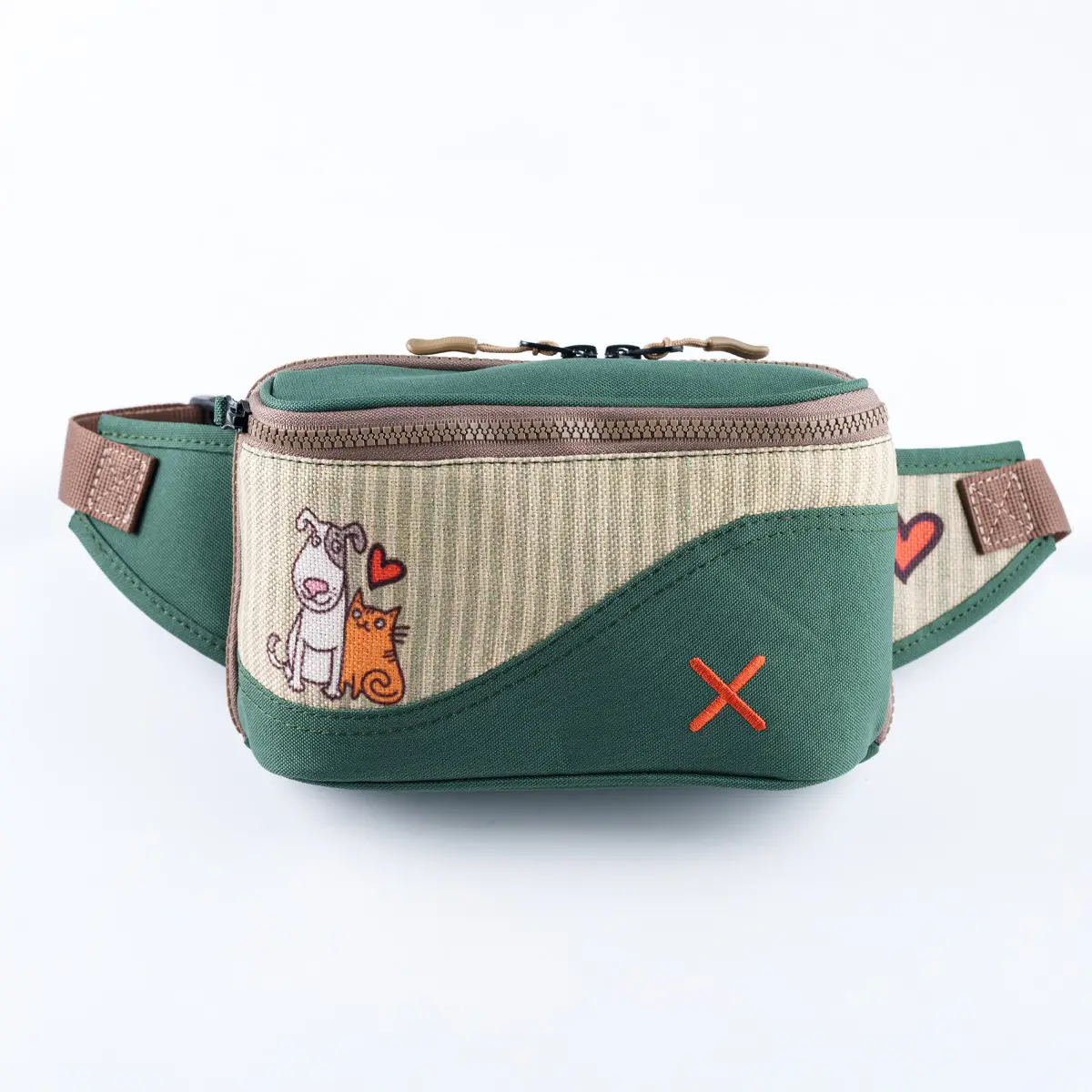 Green Cat&Dog Love Bel Çantası