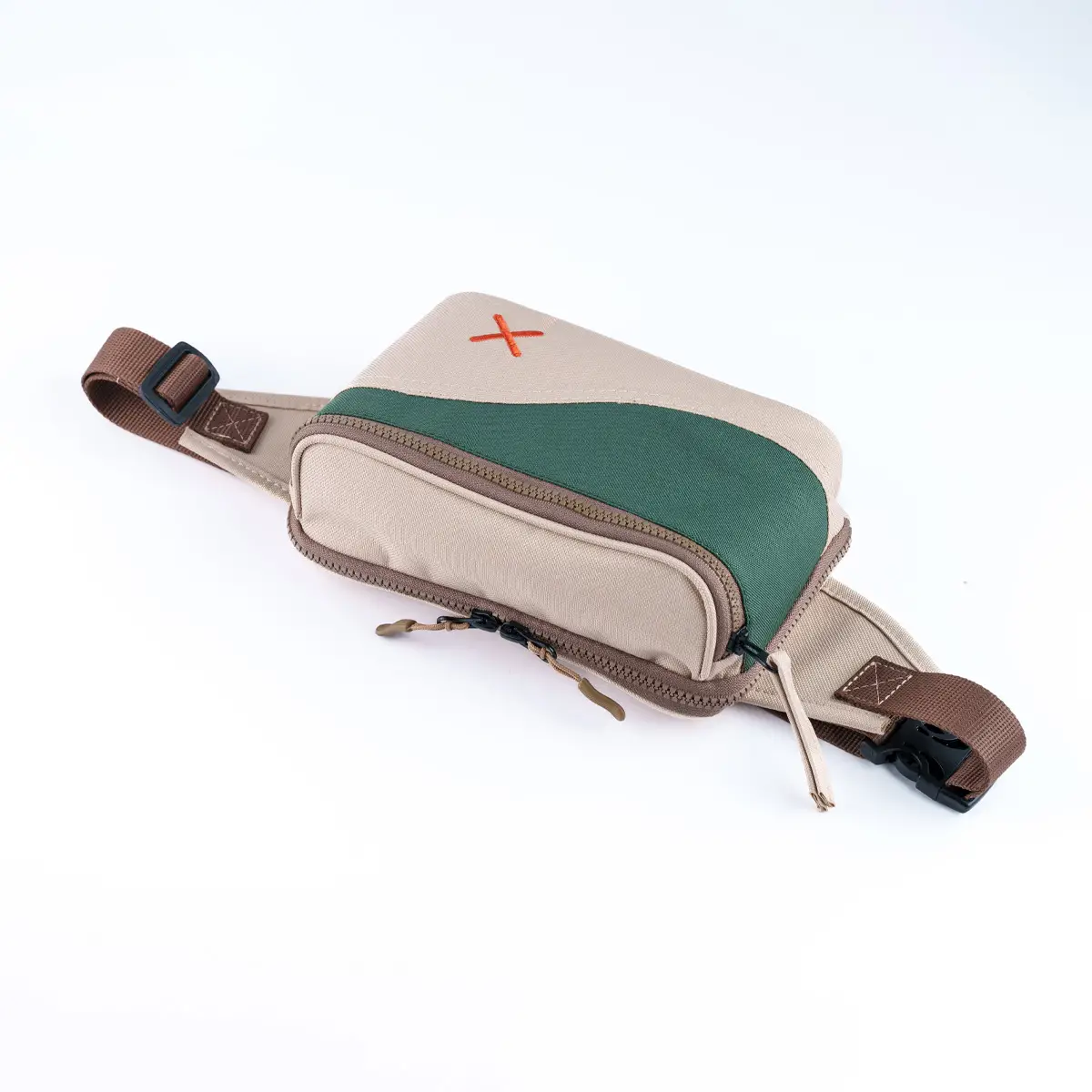 Cream-Green Simple Bel Çantası