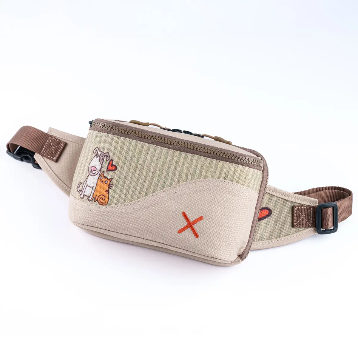 Cream Cat&Dog Love Bel Çantası