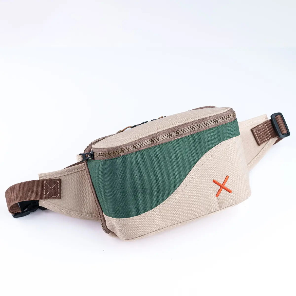 Cream-Green Simple Bel Çantası