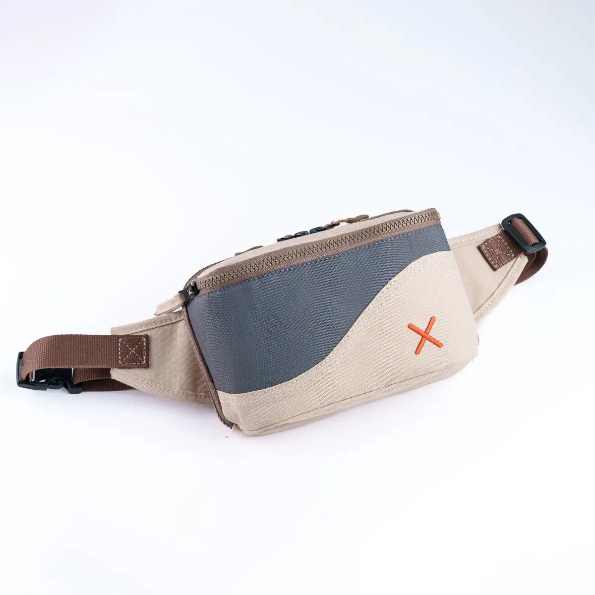 Cream-Grey Simple Bel Çantası