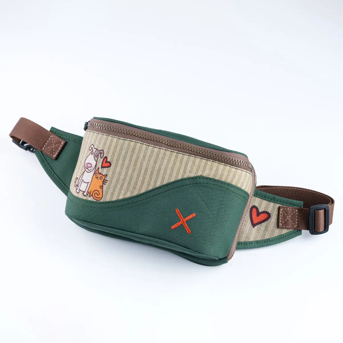 Green Cat&Dog Love Bel Çantası