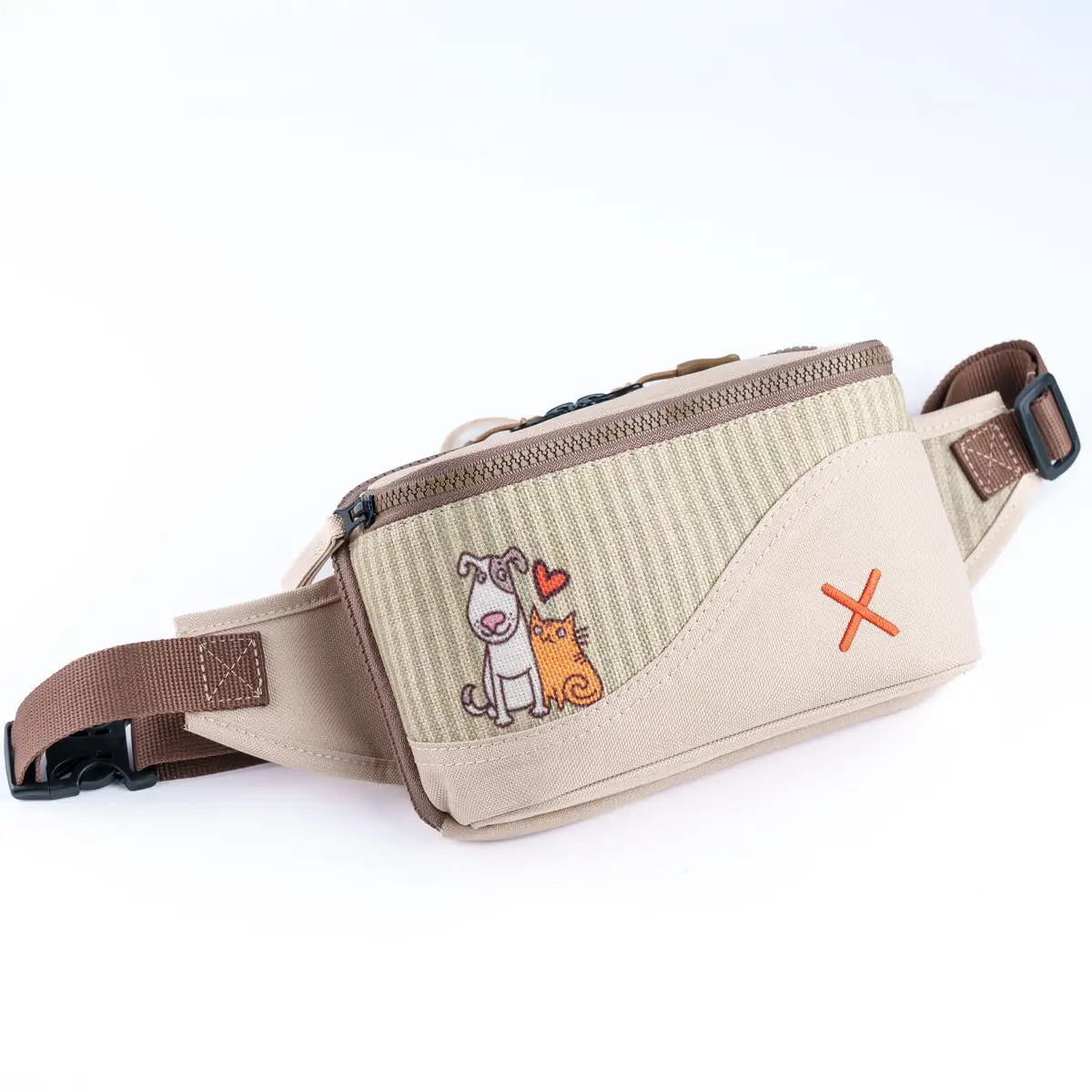 Cream Cat&Dog Love Bel Çantası
