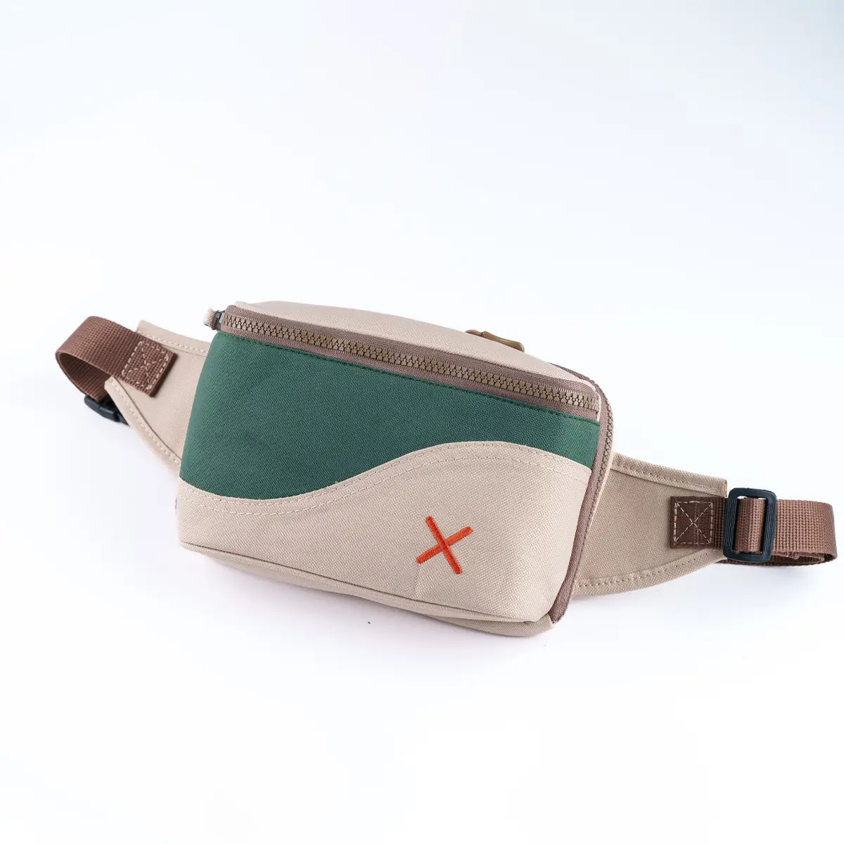 Cream-Green Simple Bel Çantası