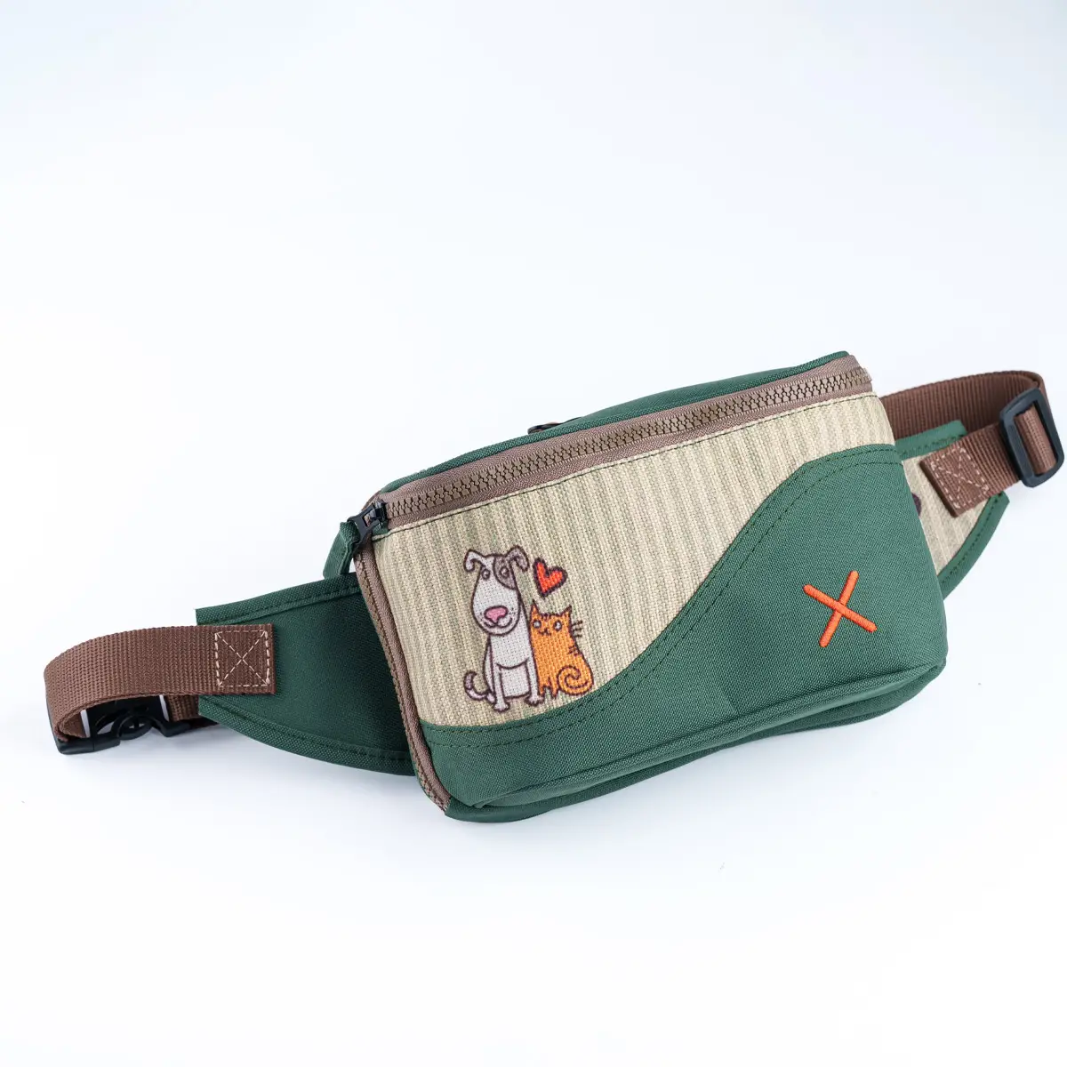 Green Cat&Dog Love Bel Çantası