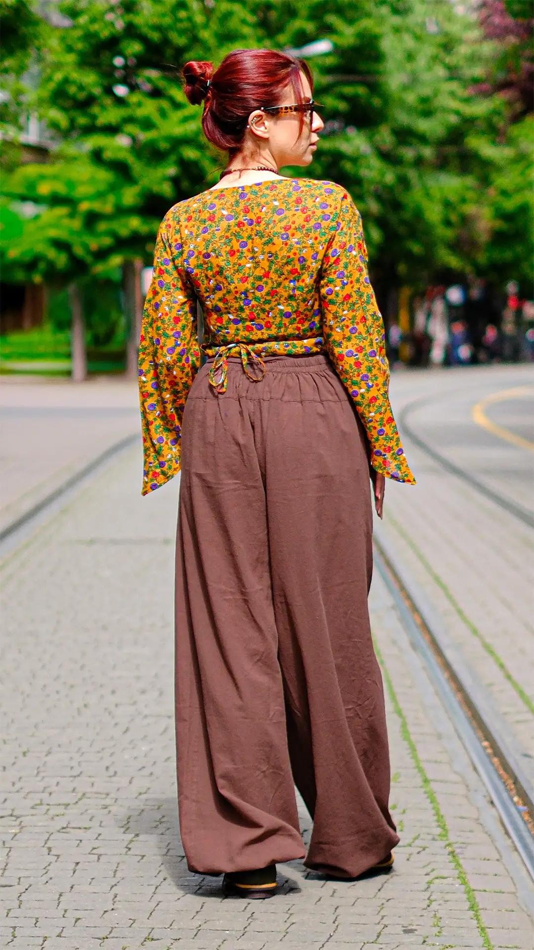 Kruvaze Çiçek Desenli Bluz