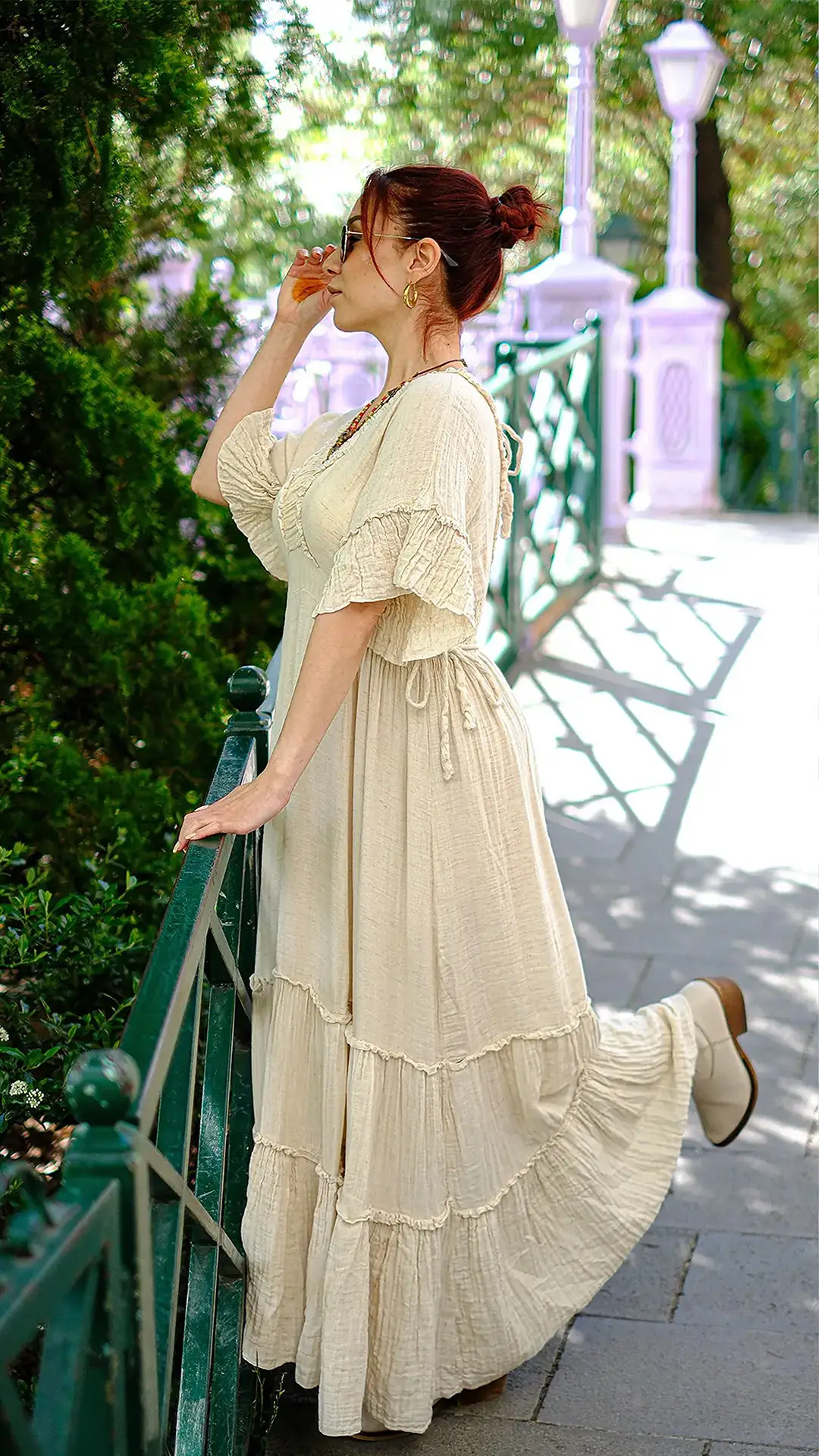 Müslin Kumaş Tasarım Uzun Elbise 