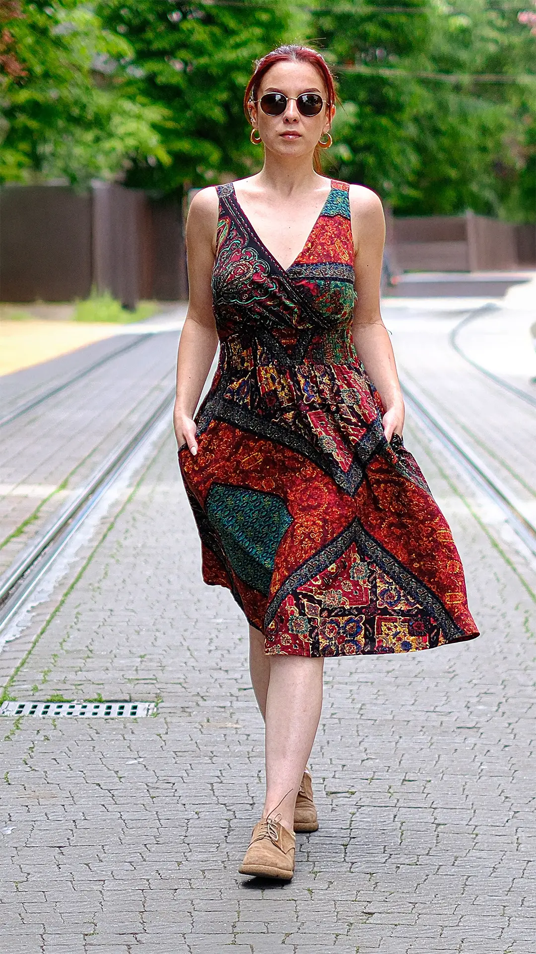 Robadan Midi Babil Desenli Elbise