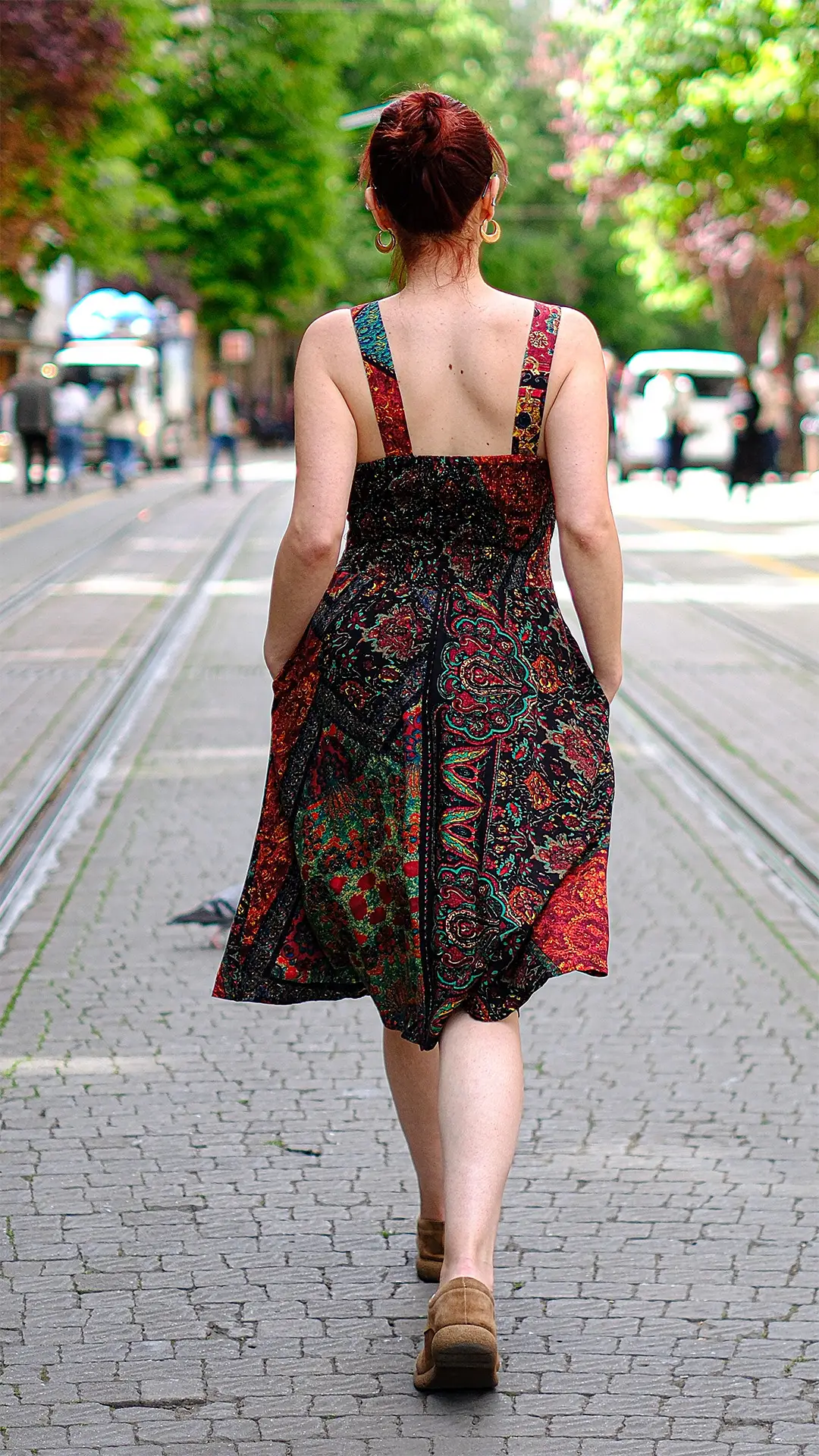 Robadan Midi Babil Desenli Elbise