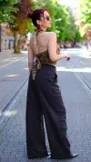 Çiçek İşlemeli Pantolon Siyah