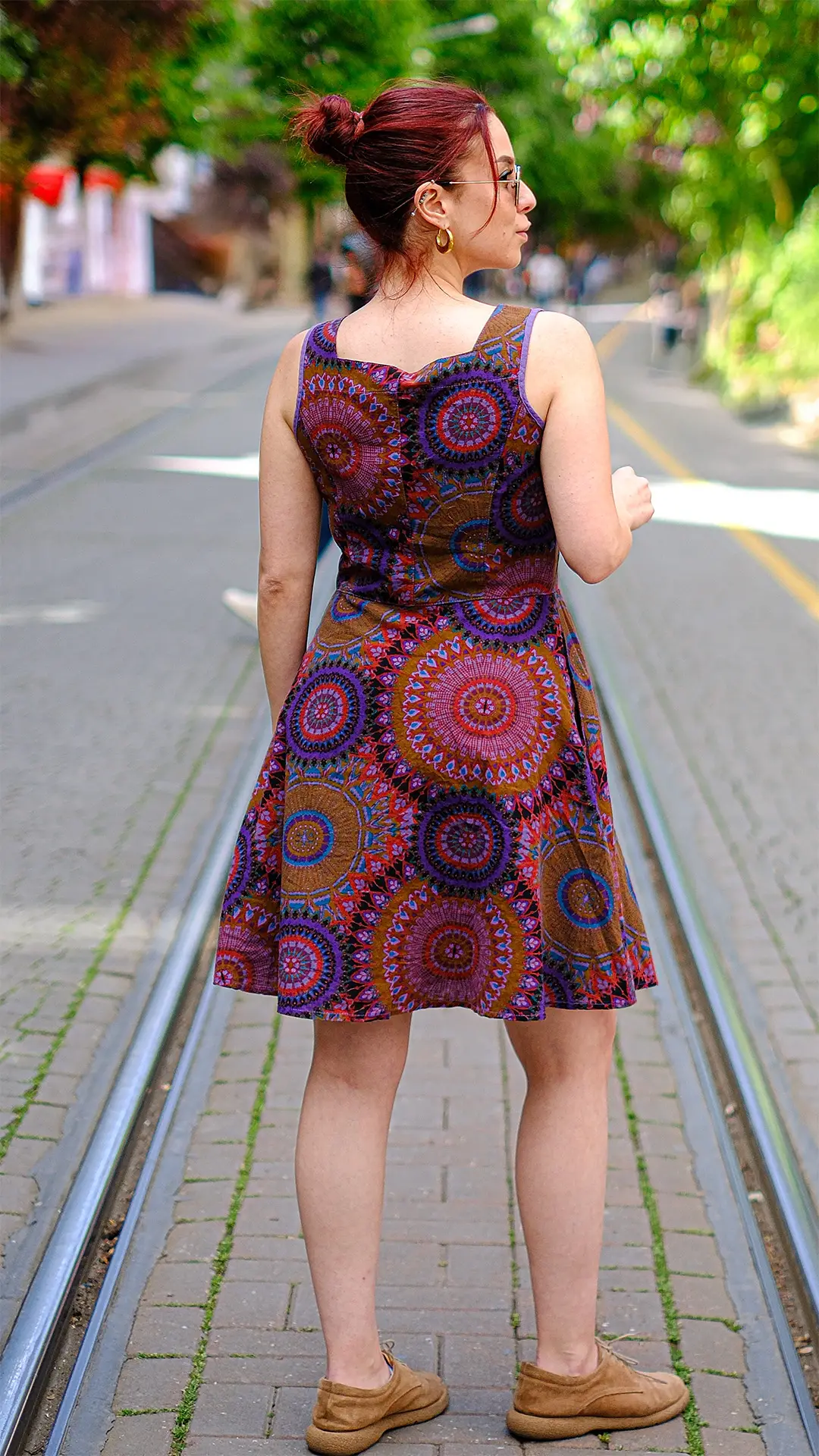 Geometrik Desenli Elbise Mor