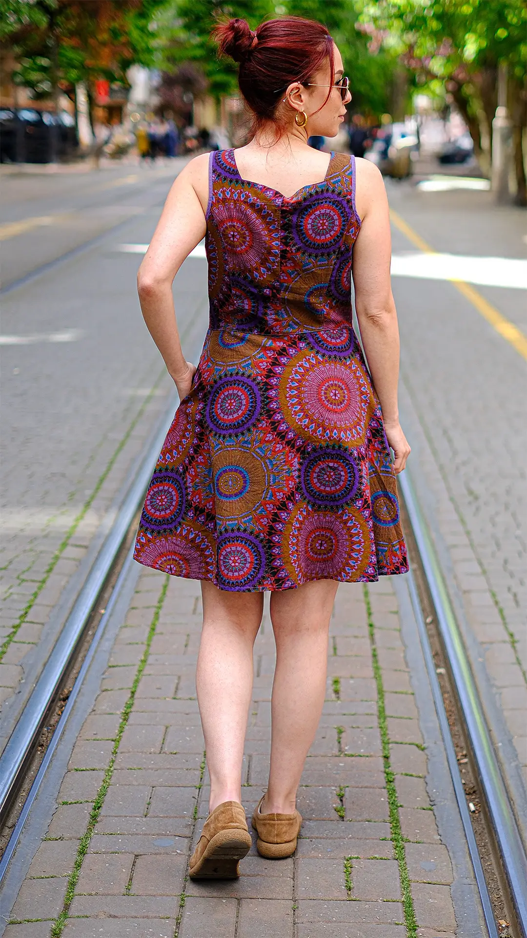 Geometrik Desenli Elbise Mor