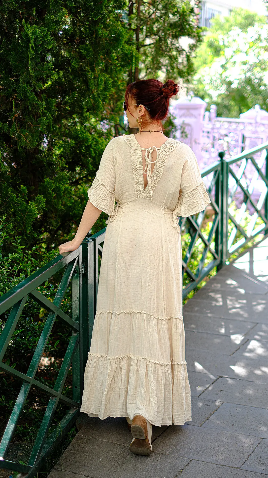 Müslin Kumaş Tasarım Uzun Elbise 