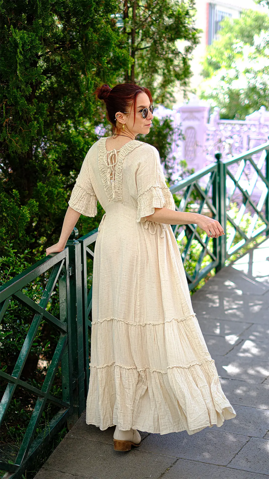 Müslin Kumaş Tasarım Uzun Elbise 