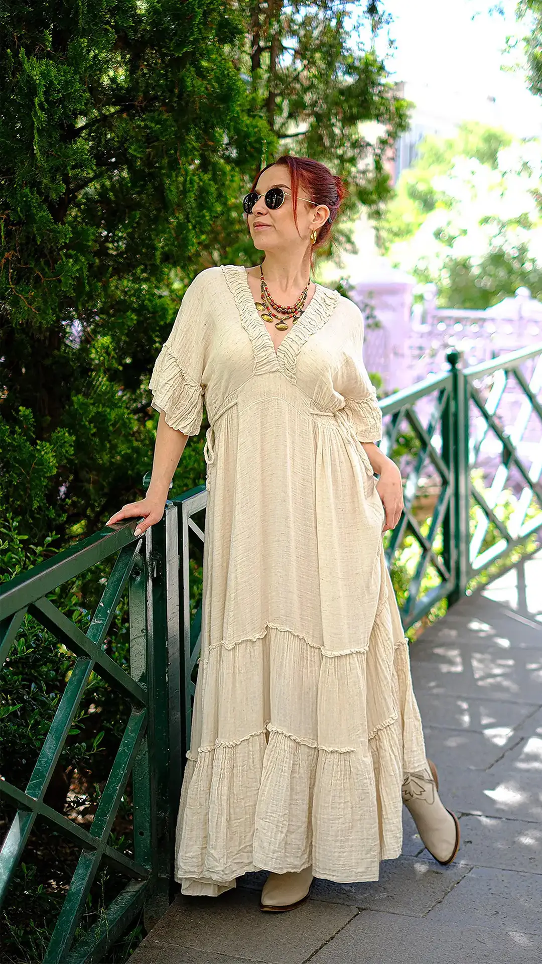 Müslin Kumaş Tasarım Uzun Elbise 