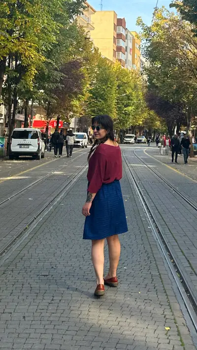 Kedi İşlemeli Tasarım Pazen Etek