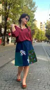 Kedi İşlemeli Tasarım Pazen Etek