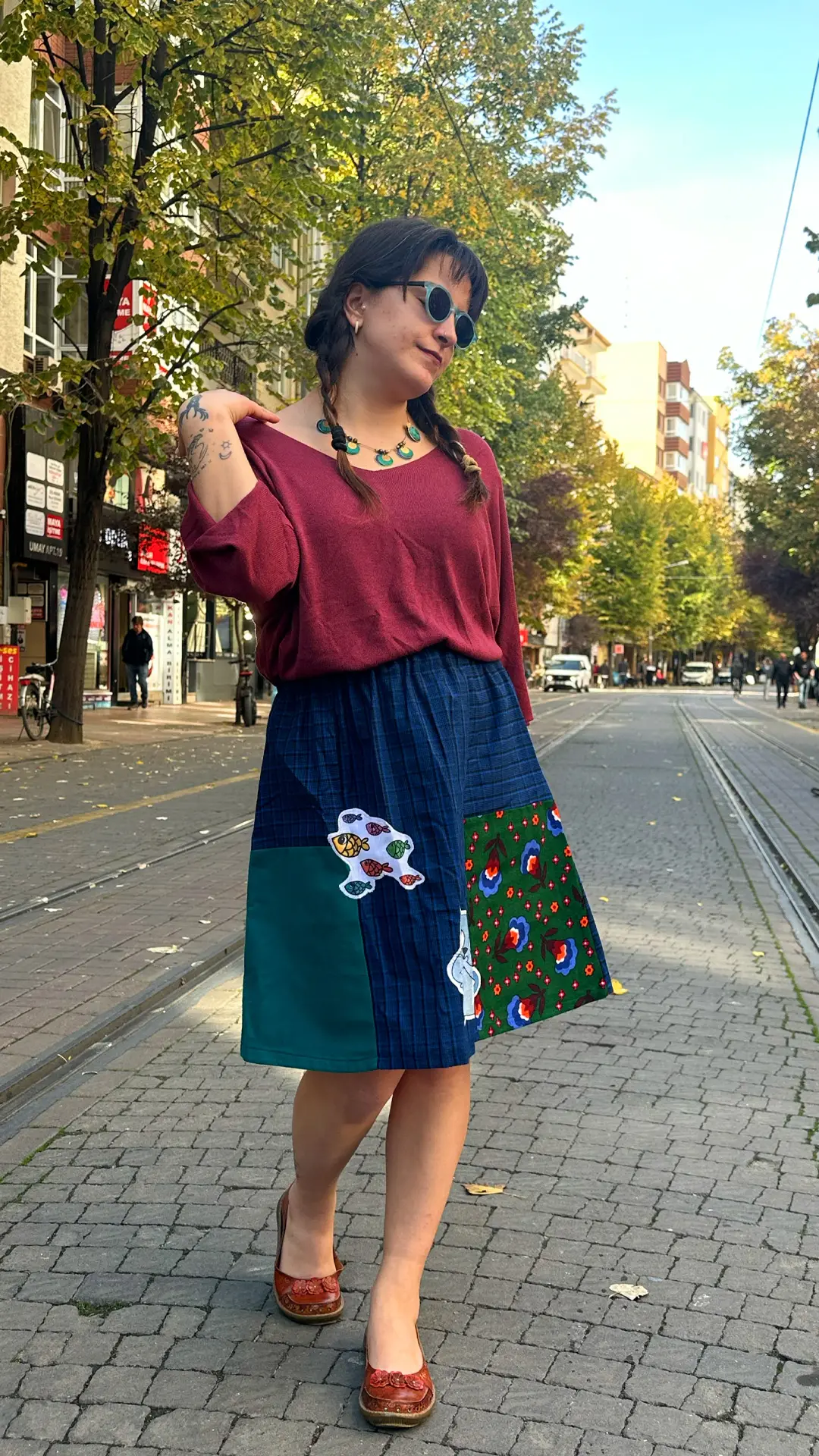 Kedi İşlemeli Tasarım Pazen Etek