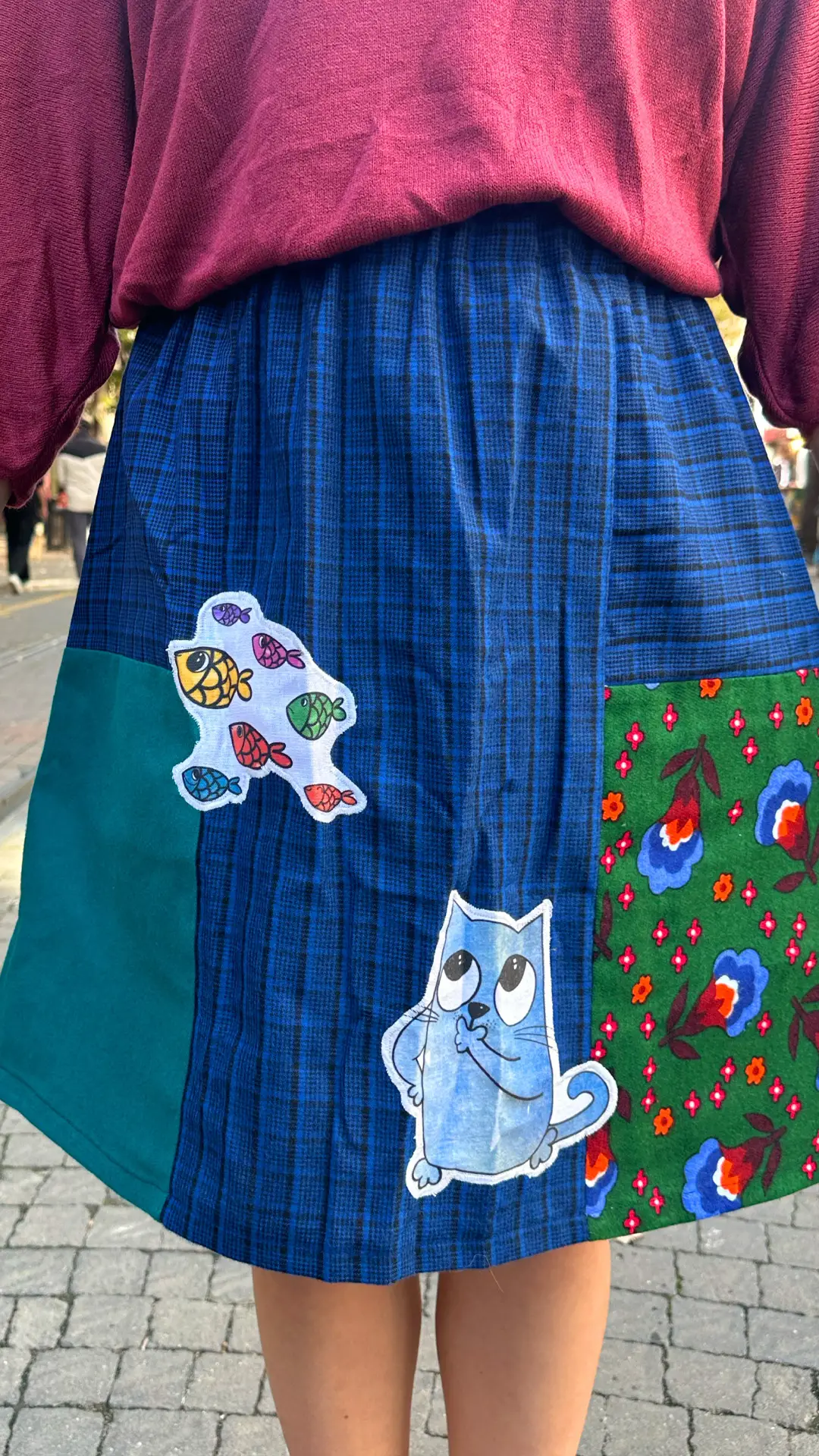 Kedi İşlemeli Tasarım Pazen Etek