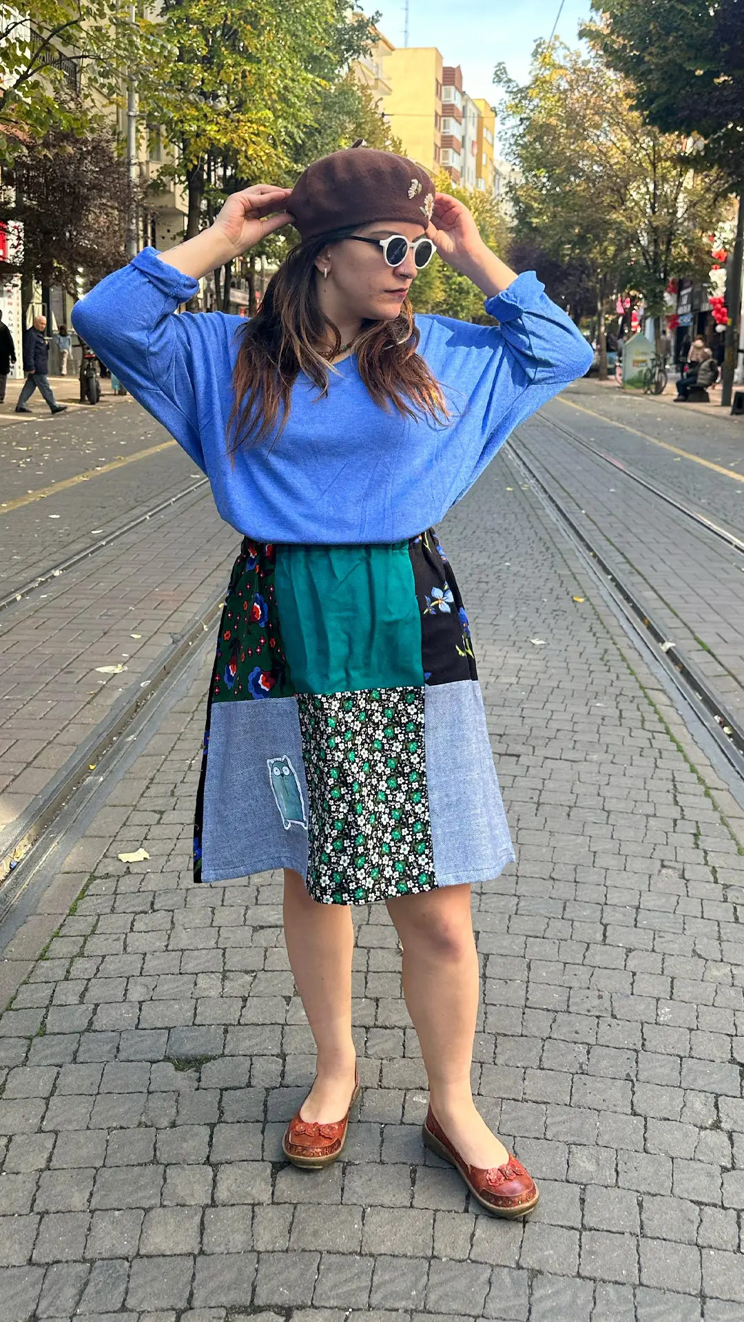 Kedi İşlemeli Tasarım Pazen Etek