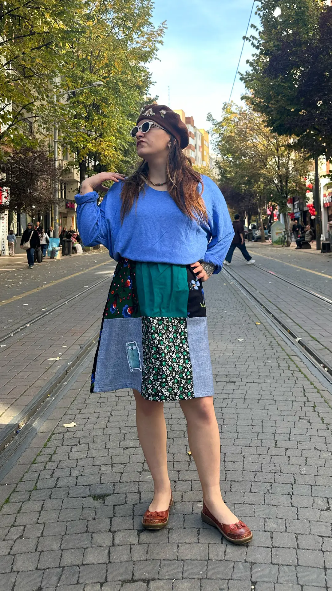 Kedi İşlemeli Tasarım Pazen Etek