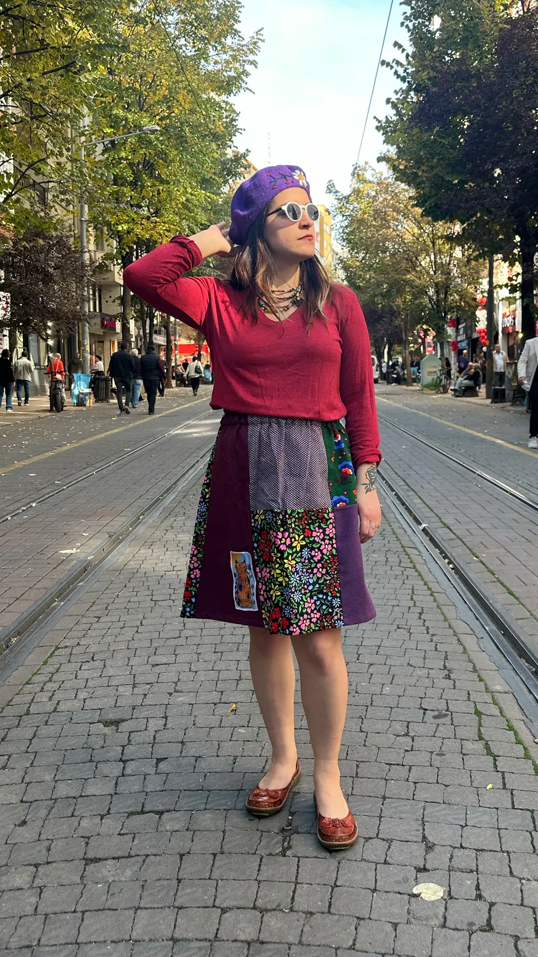 Kedi İşlemeli Tasarım Pazen Etek