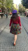 Kedi İşlemeli Tasarım Pazen Etek