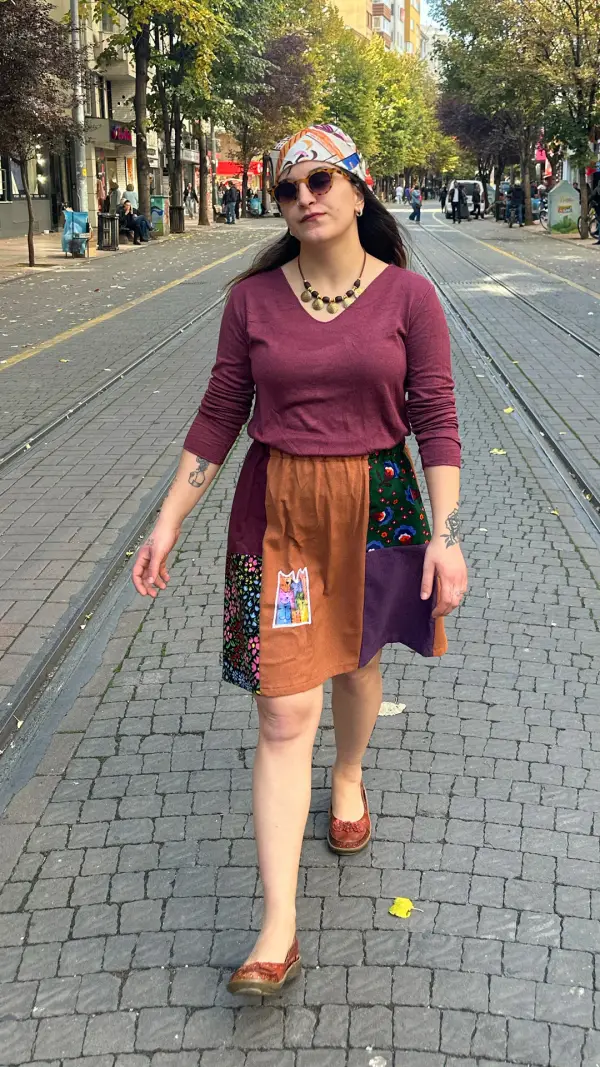 Kedi İşlemeli Tasarım Pazen Etek Kedi İşlemeli Tasarım Pazen Etek