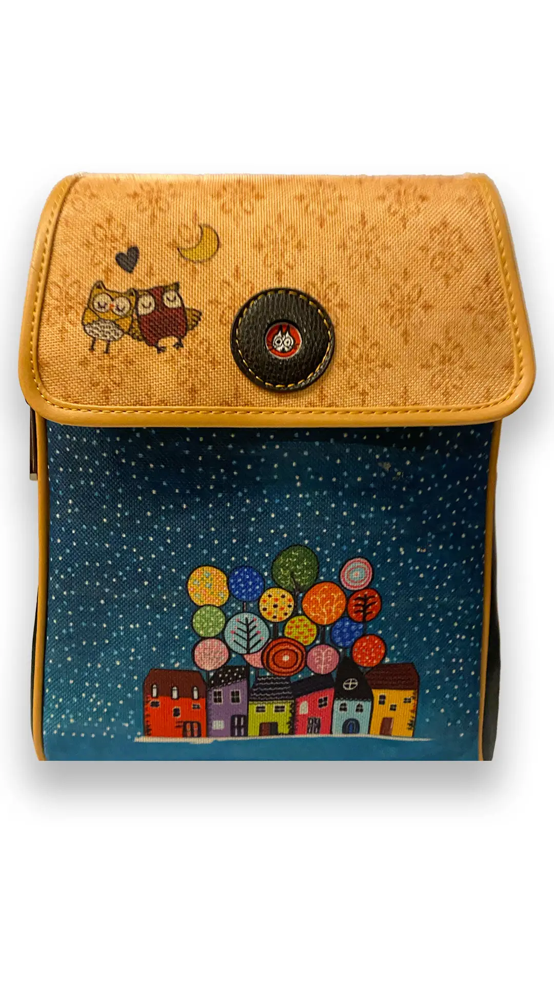 Baykuş Desenli Kapaklı Sırt Çantası (Yeşil)