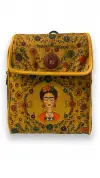 Çiçekli Frida Desenli Kapaklı Sırt Çantası (Kahve)