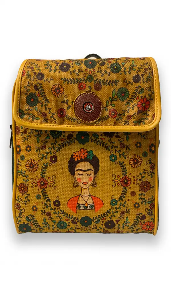 Çiçekli Frida Desenli Kapaklı Sırt (Yeşil)