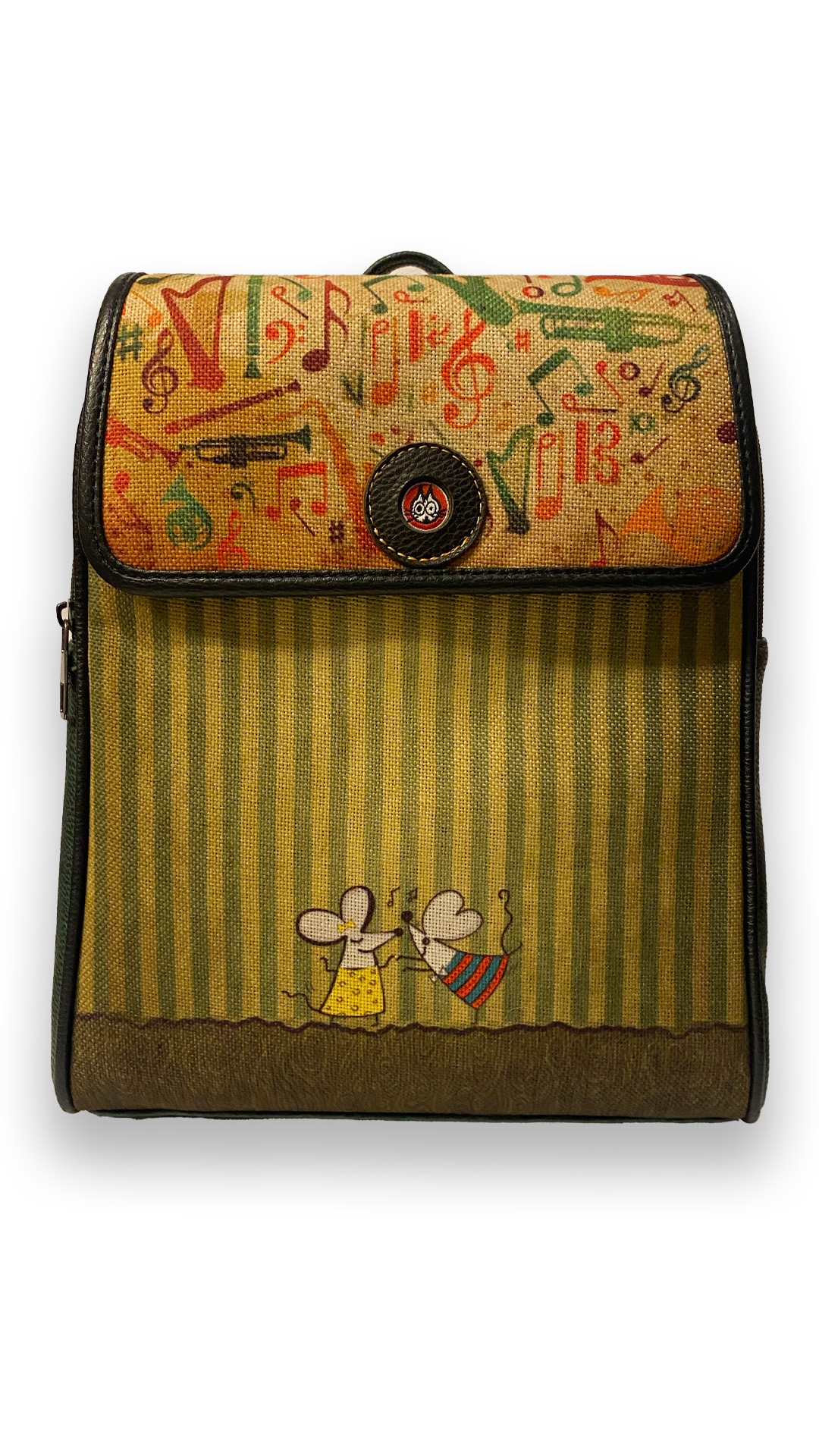 Fareler Desenli Kapaklı Sırt Çantası (Yeşil)