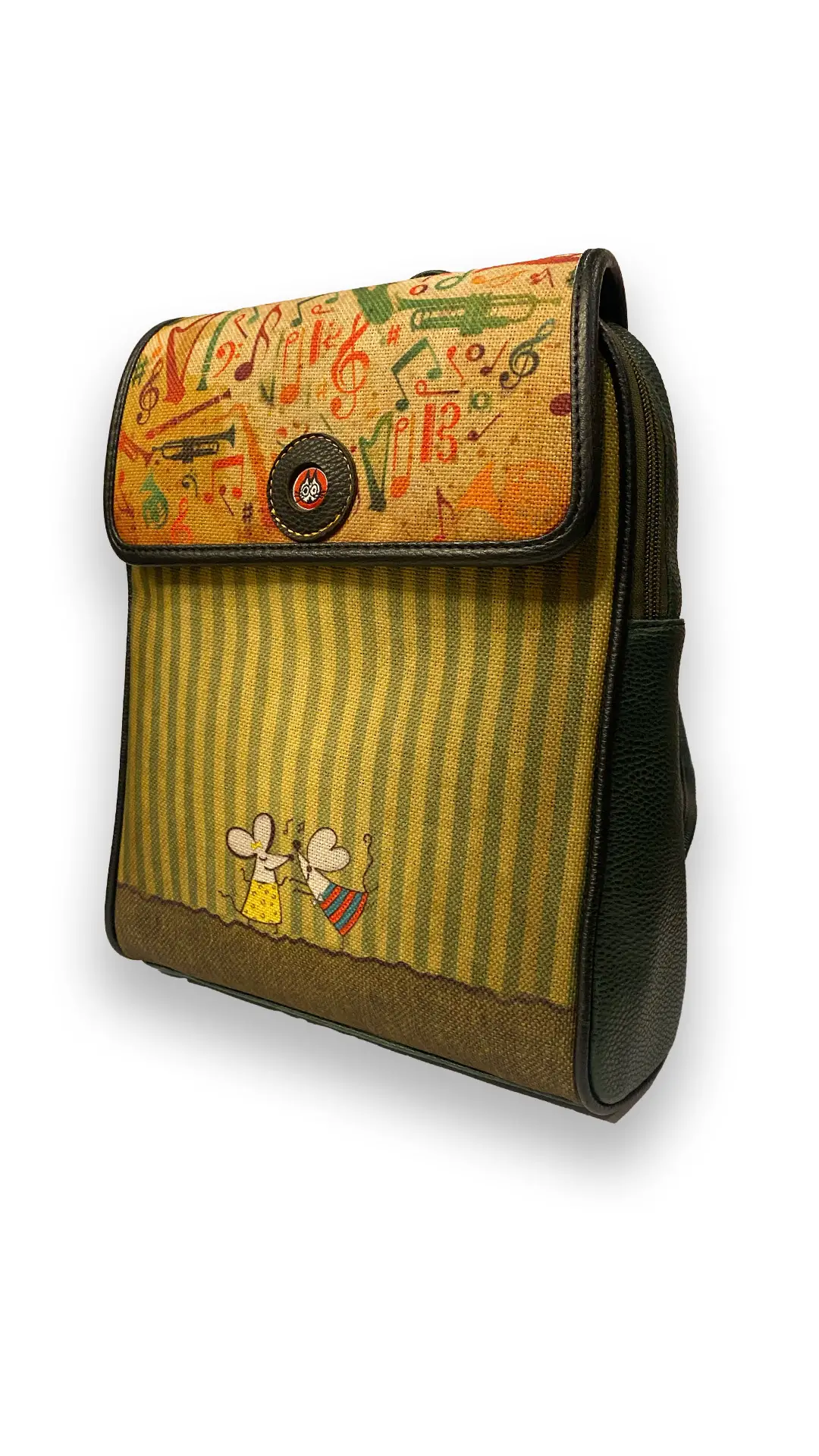 Fareler Desenli Kapaklı Sırt Çantası (Yeşil)