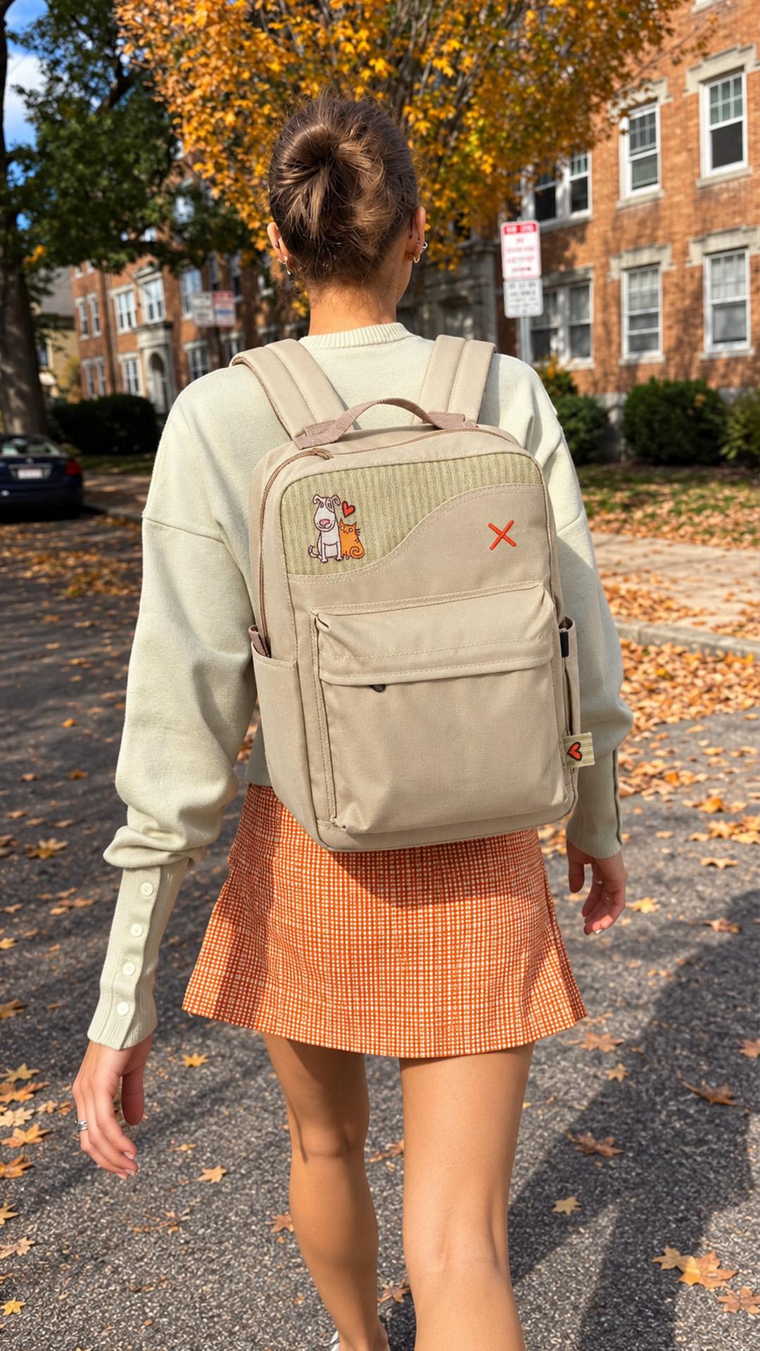 Cream Cat&Dog Love Backpack